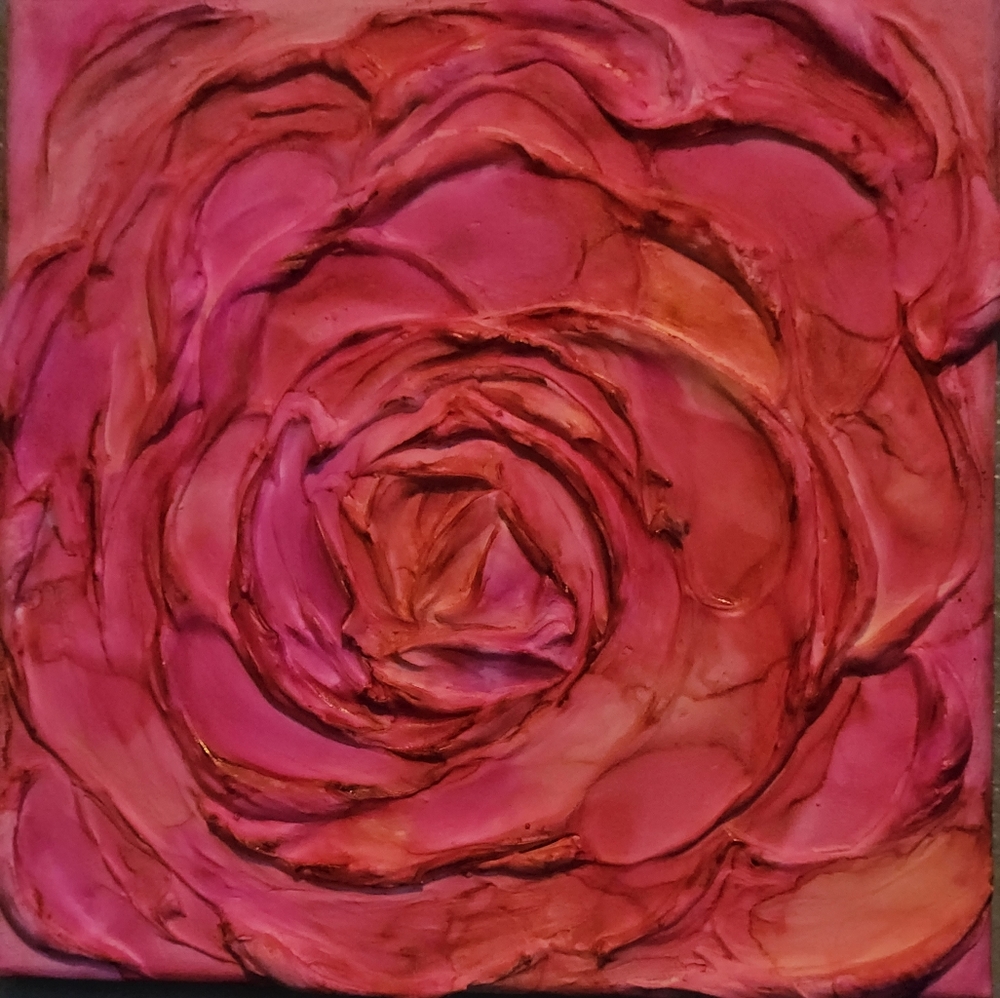 10 x 10 acrylic colorful sculpted painting